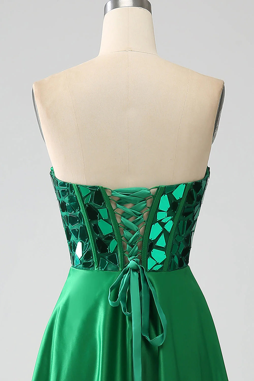 Vestido de fiesta verde oscuro con escote en forma de A y corsé