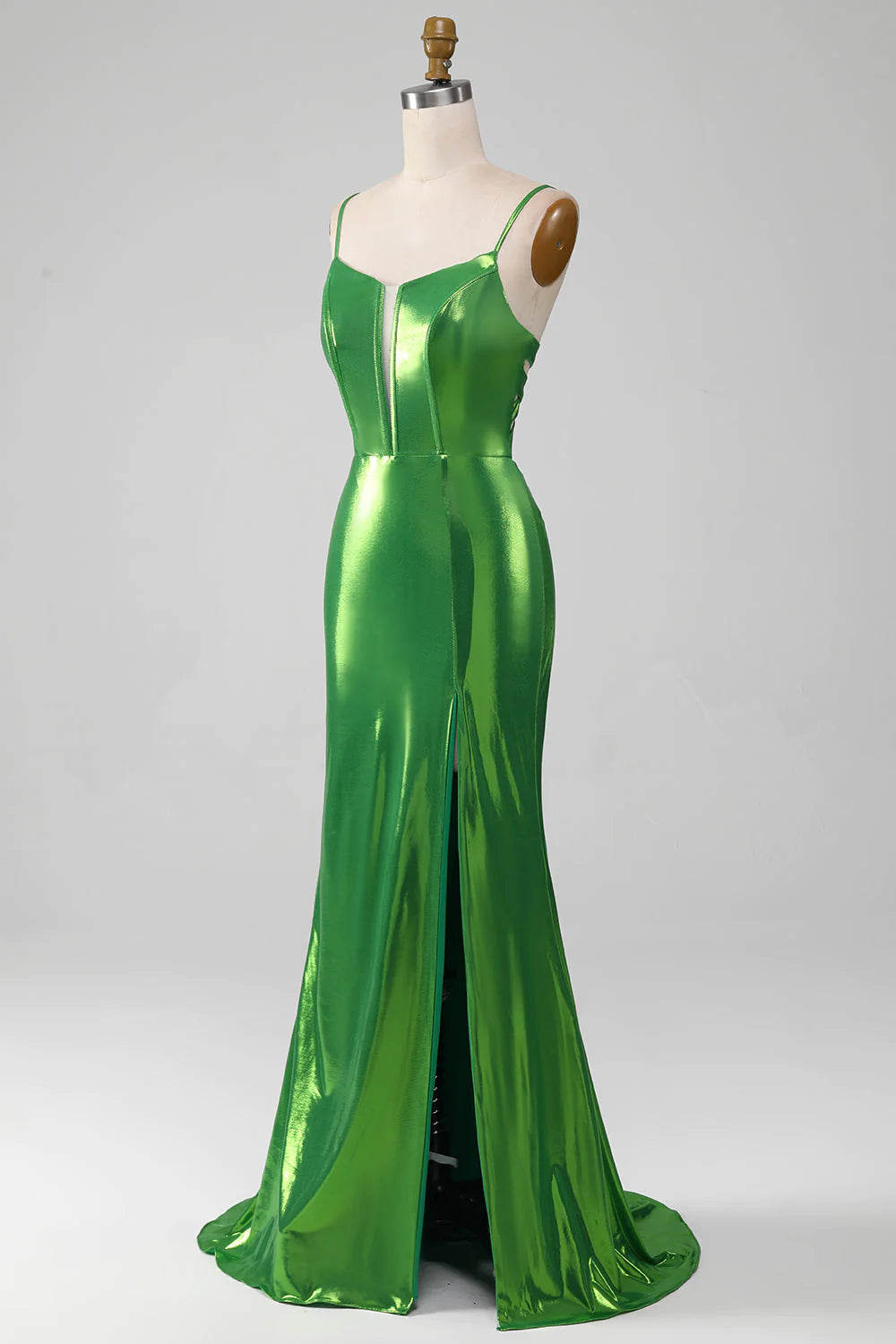 Vestido de fiesta sencillo de sirena rosa intenso brillante con abertura