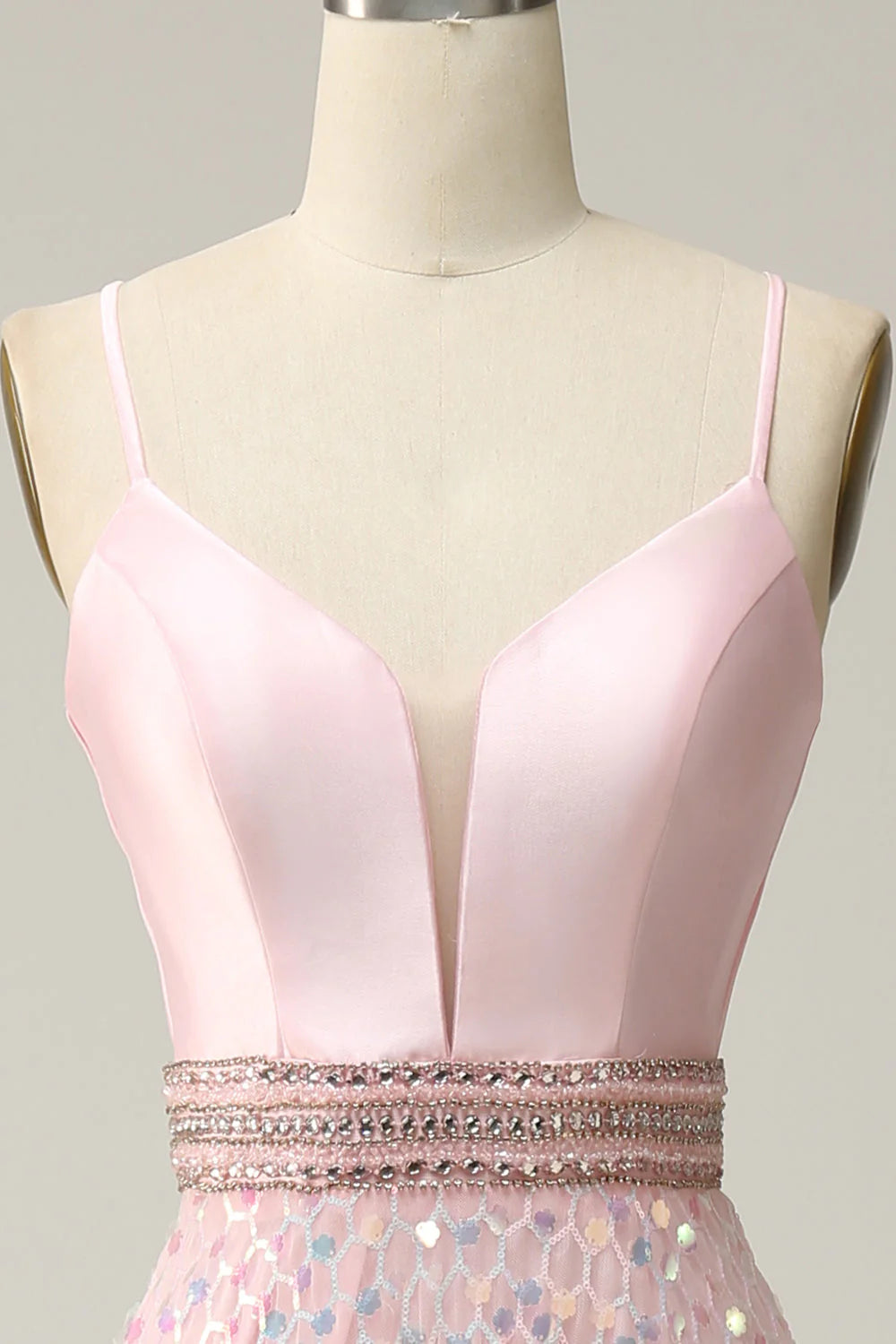 A Line Spaghetti Straps Pink Long Prom Dress with Beading