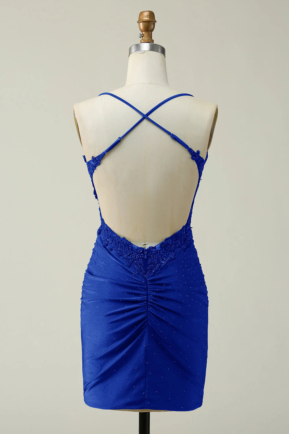 Sheath Spaghetti Straps Short Homecoming Dress with Appliques