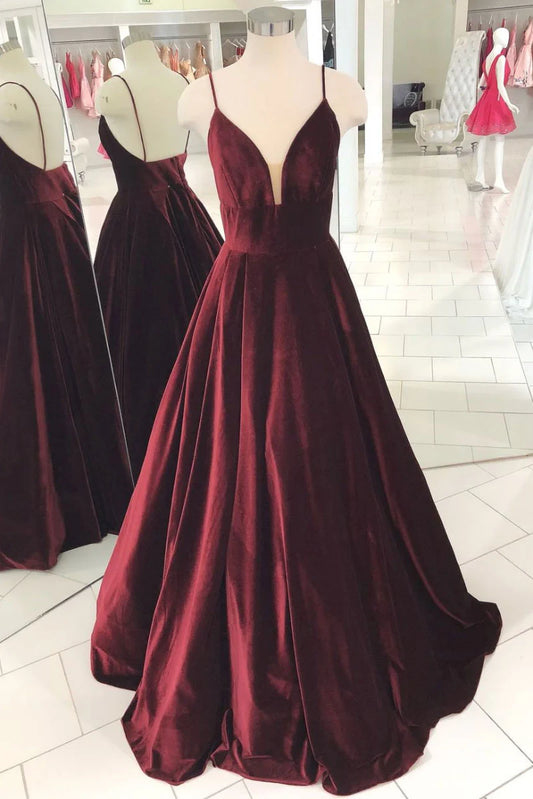 Simple V neck long prom dress