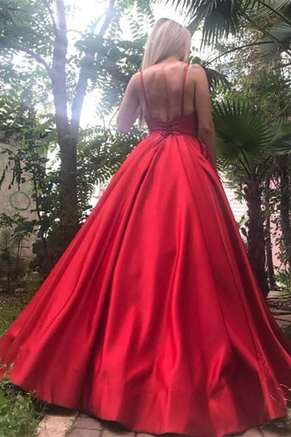 A-Linie Spaghettiträger Bodenlanges Satin Königsblaues Ballkleid