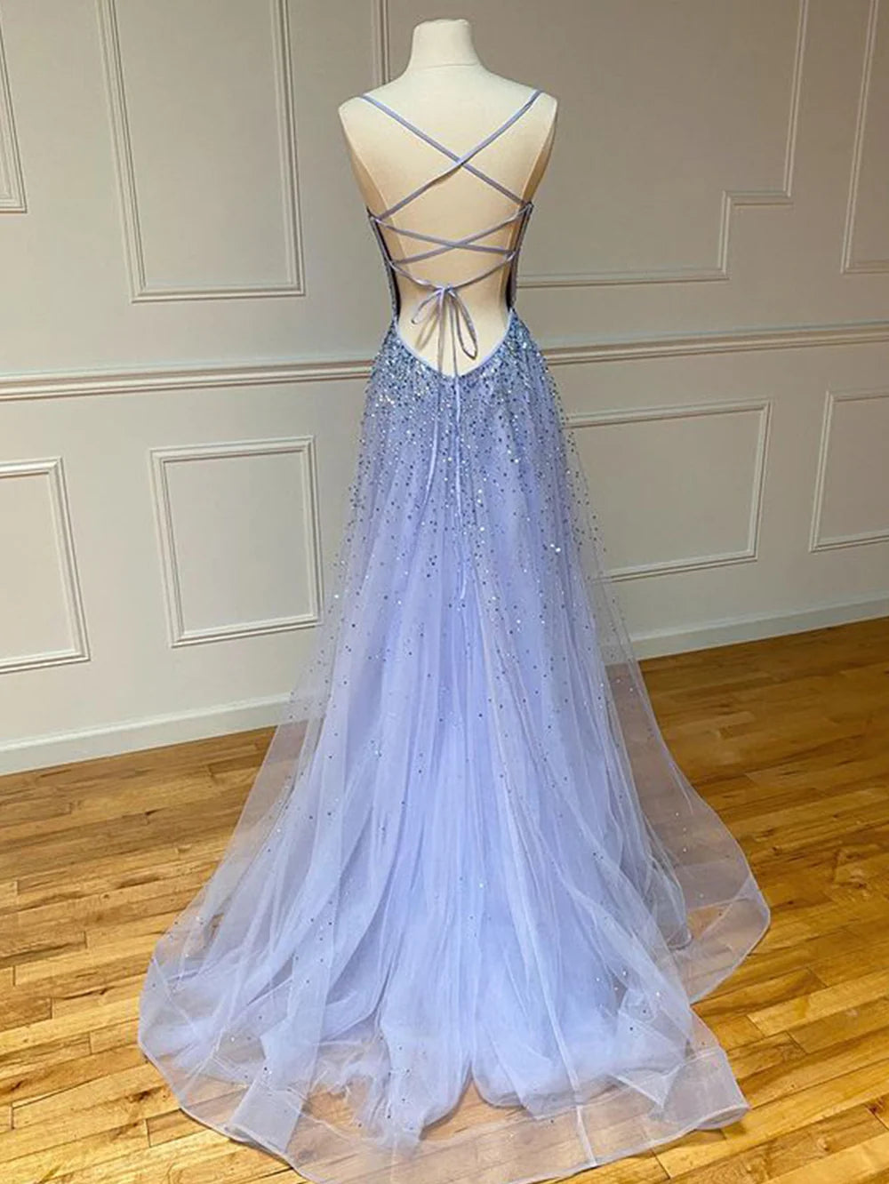 A-line Glitter Tulle Long Prom Dress