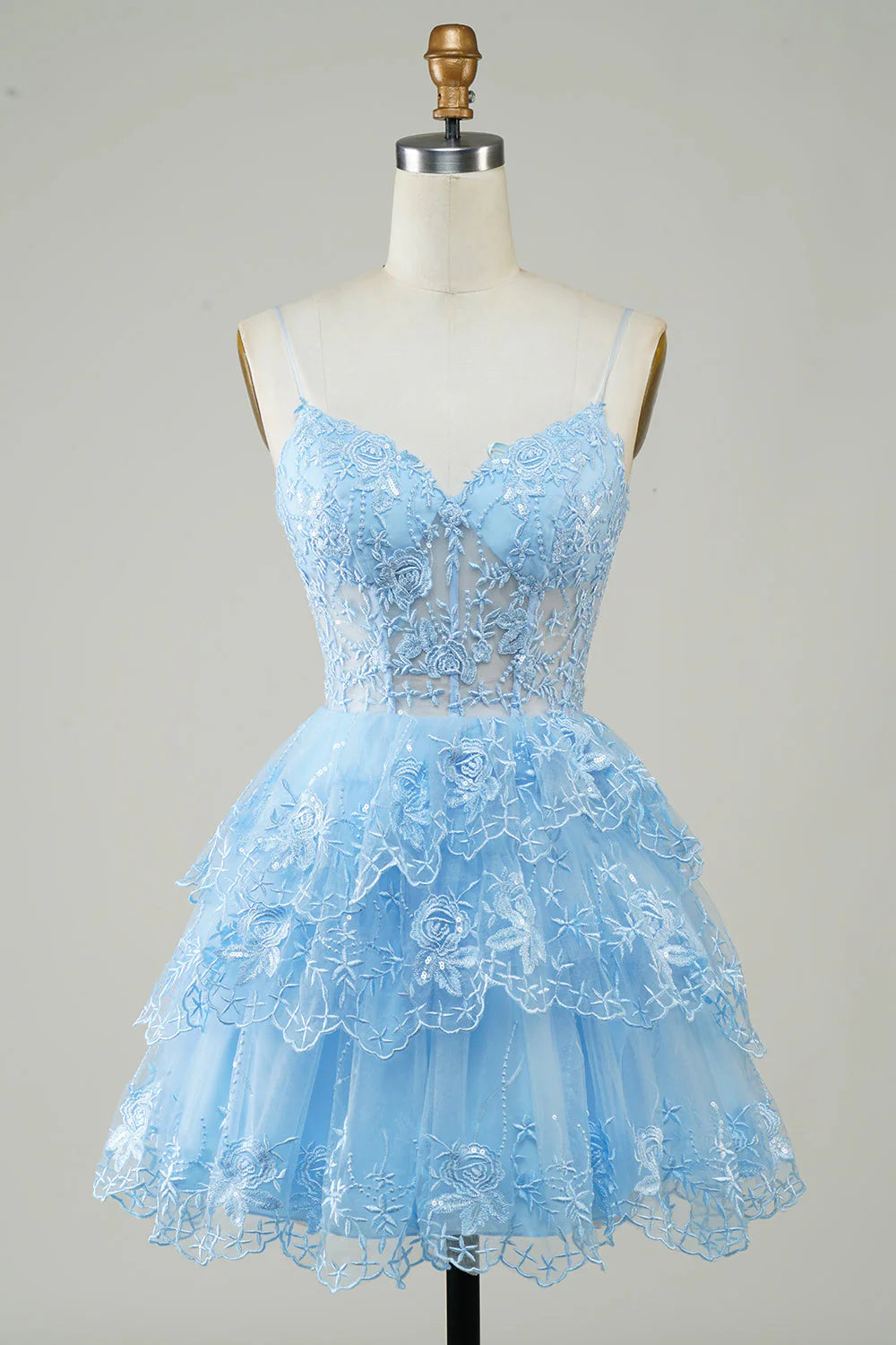 A Line Spaghetti Straps Sparkly Corset Homecoming Dress
