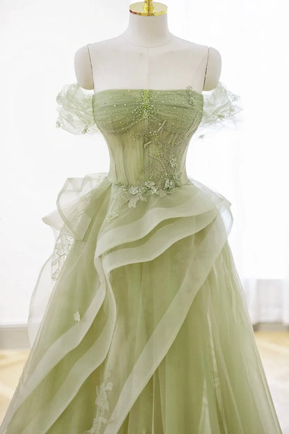 A-Linie Tüll Spitze Korsett Formelles Partykleid Langes Ballkleid