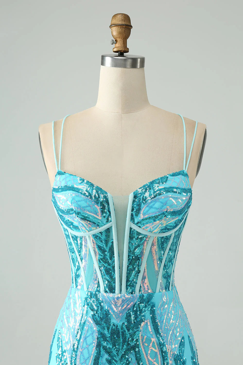 Sparkly Spaghetti Straps Corset Unique Homecoming Dress with Sequins