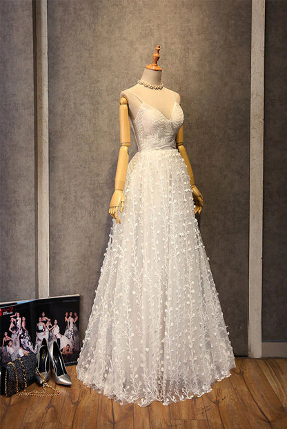 V neck lace long prom dress