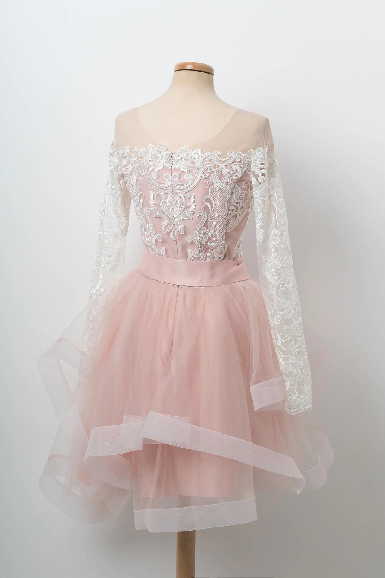 V neck lace long wedding dress