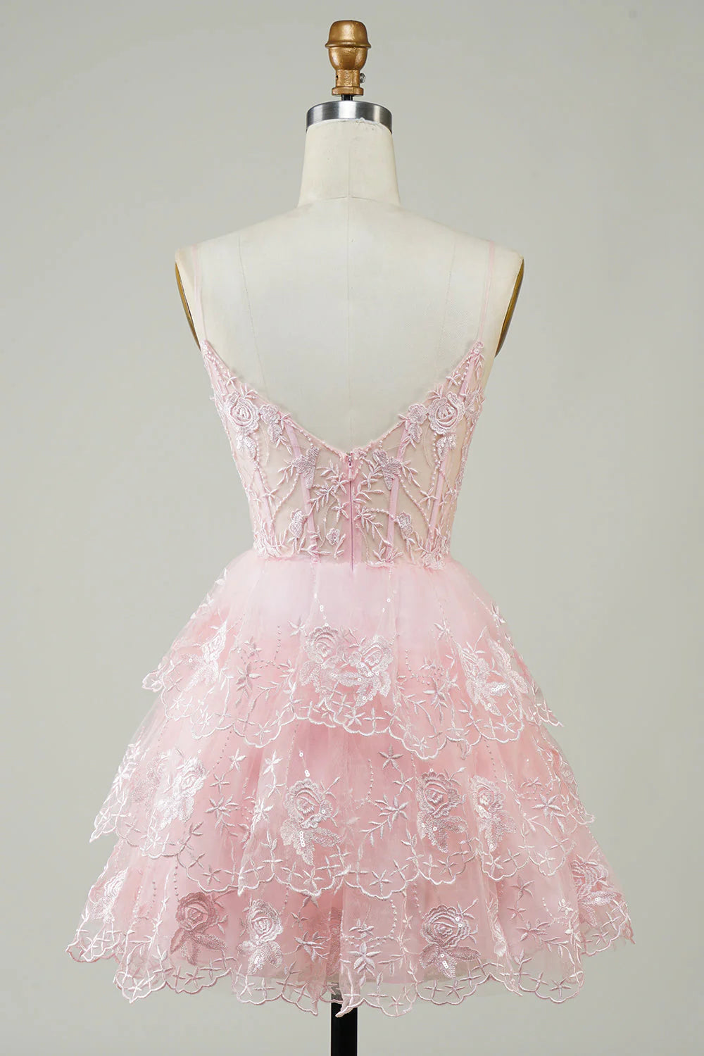 A Line Spaghetti Straps Sparkly Corset Homecoming Dress