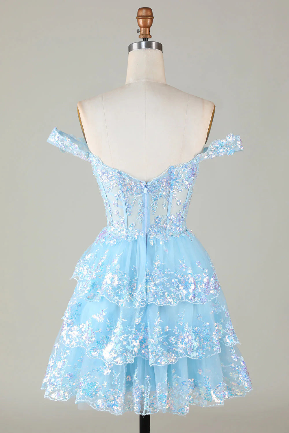 A-Line Sparkly Corset Tiered Lace Short Homecoming Dress