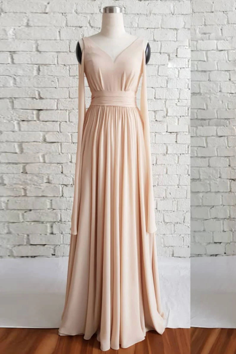 Simple v neck long prom dress