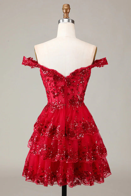 A Line Cute Sparkly Tiered Corset Lace Short Homecoming Dress