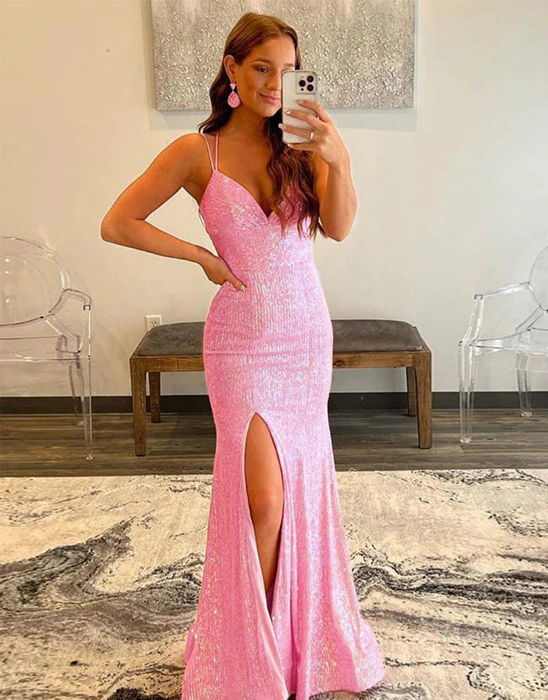 Vestido de fiesta largo de sirena con lentejuelas brillantes