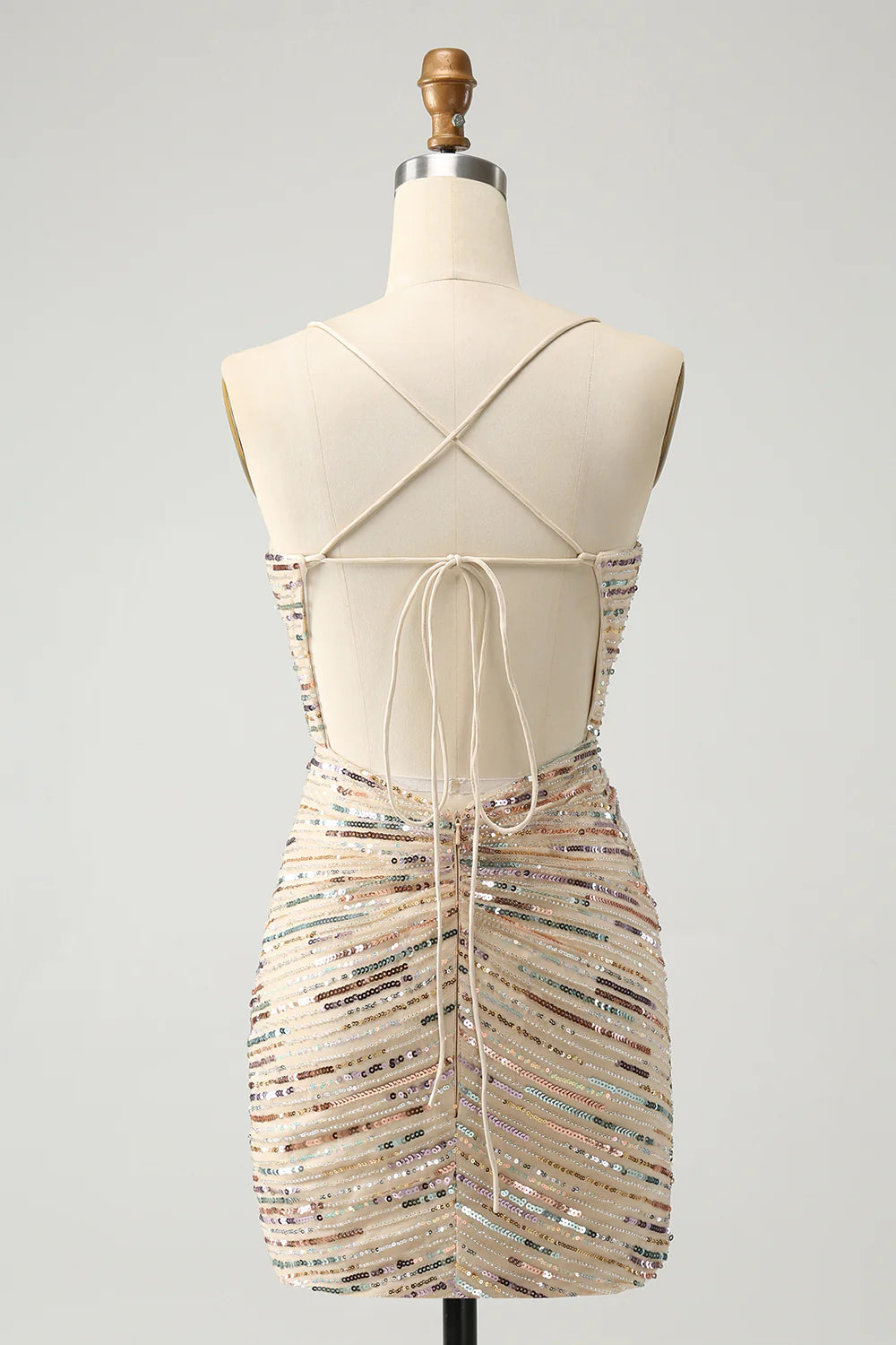 Glitter Spaghetti Straps Tight Short Homecoming Dress with Sequins