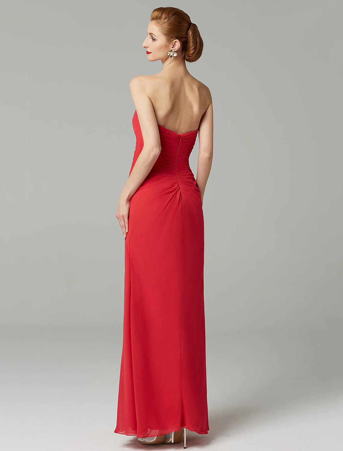 Sheath / Column Mother of the Bride Dress Strapless Floor Length Chiffon Beaded Lace Sleeveless yes with Pleats Beading Split Front