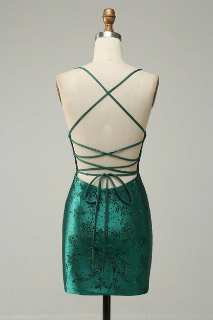 Beaded Bodycon Homecoming Dress With Criss Cross Back