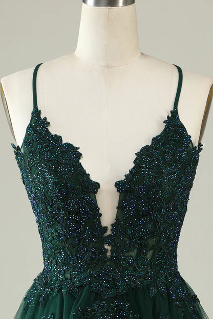 A Line Spaghetti Straps Short Homecoming Dress with Appliques