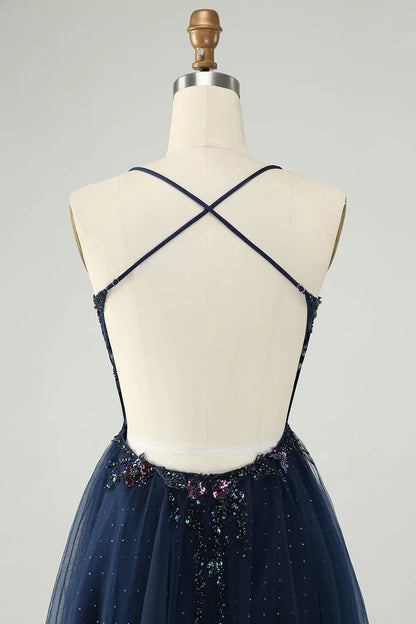 A-Line Glitter Sequined Tulle Homecoming Dress
