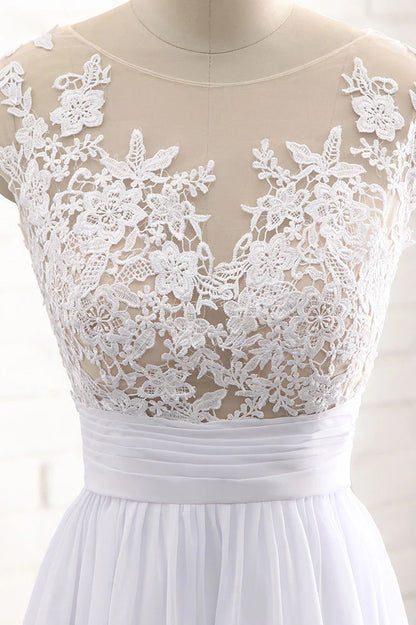 Round neck lace long prom dress
