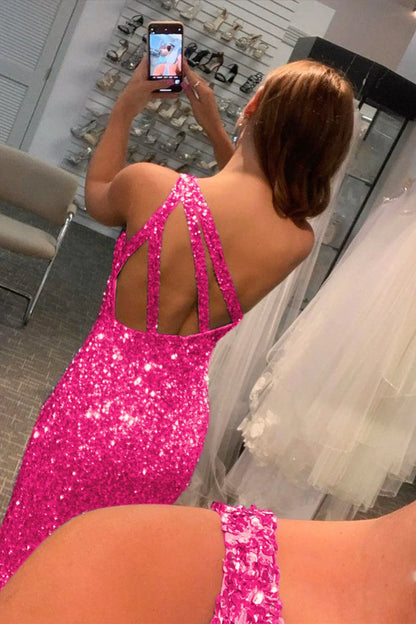 Vestido de fiesta largo con lentejuelas y purpurina con abertura