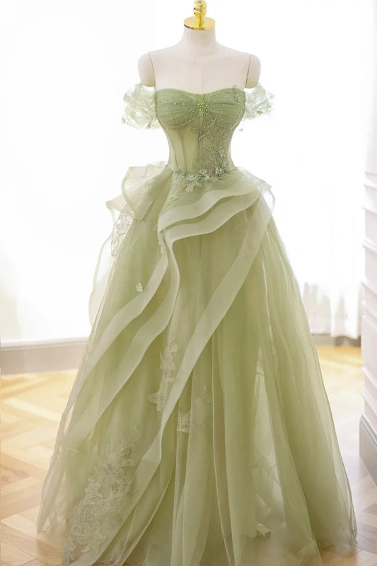 A-Linie Tüll Spitze Korsett Formelles Partykleid Langes Ballkleid