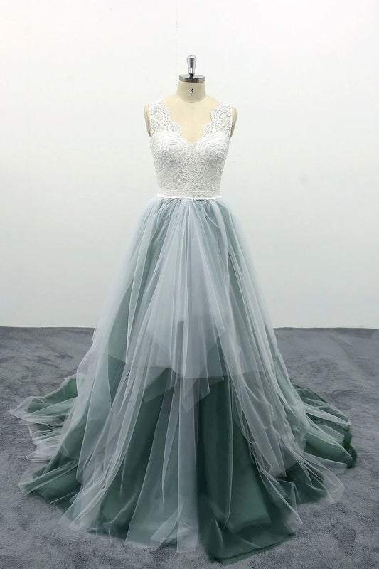 Tulle lace long prom dress