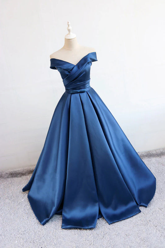 V neck satin long prom dress