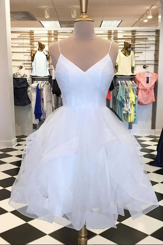 V neck tulle short prom dress