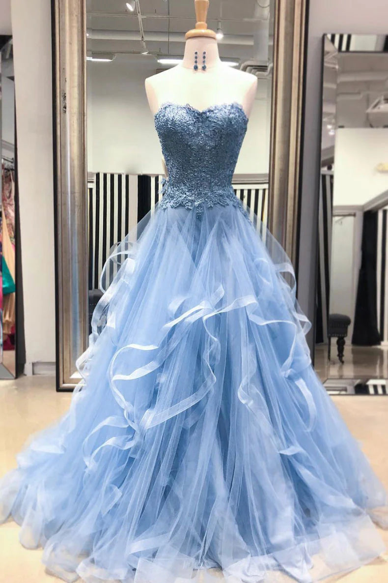 Sweetheart neck tulle lace long prom dress