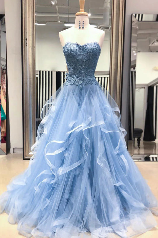 Sweetheart neck tulle lace long prom dress