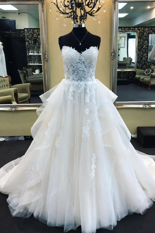 Sweetheart neck tulle lace long prom dress