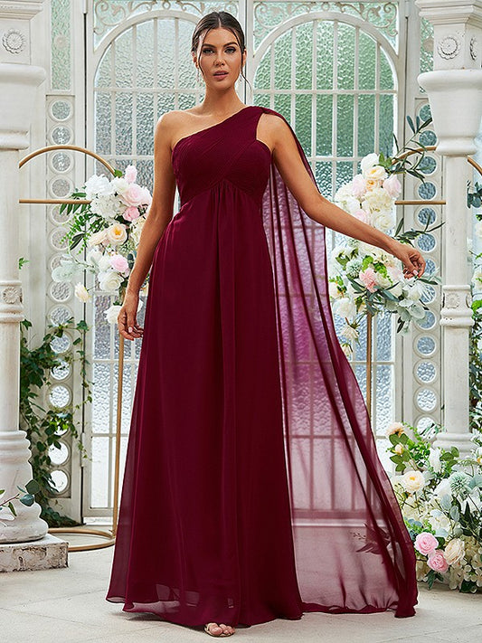 A-Linie/Princess-Linie Chiffon Rüschen One-Shoulder-Träger Ärmellos Bodenlang Brautjungfernkleider