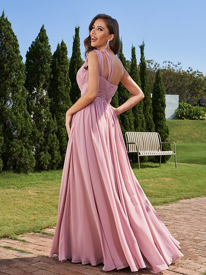 A-Linie/Princess-Linie Chiffon Rüschen One-Shoulder-Träger Ärmellos Bodenlang Brautjungfernkleider