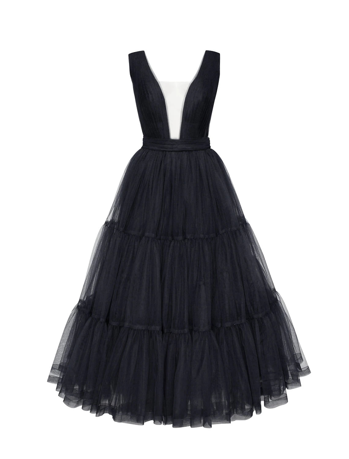 Vestidos de fiesta de corte A, estilo princesa, para invitadas de boda, para graduación, largo hasta la rodilla, sin mangas, cuello en V, tul con lazo(s) y pliegues.