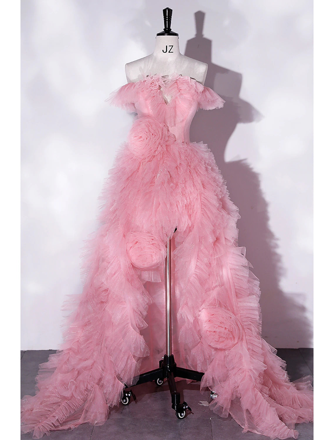 A-Line Prom Dresses Floral Dress Party Wear Wedding Party Asymmetrical Sleeveless Off Shoulder Tulle with Slit