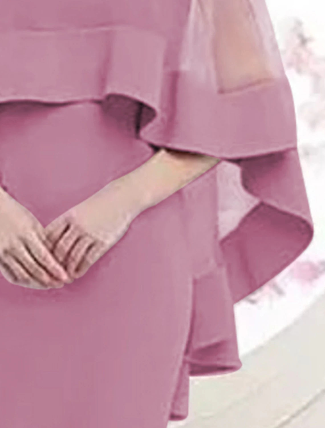 Vestido de madre de la novia con corte tubo/columna, elegante, escote cuadrado, largo hasta la rodilla, satén, tul, manga 3/4 con apliques