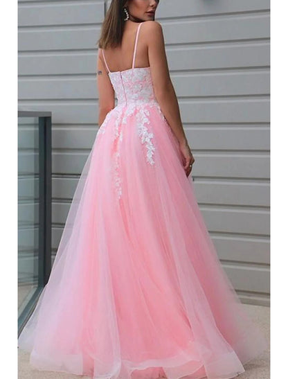 Vestidos de fiesta de corte A, estilo princesa, formales, para bodas, largos, sin mangas, cuello en V, de tul con pliegues y apliques