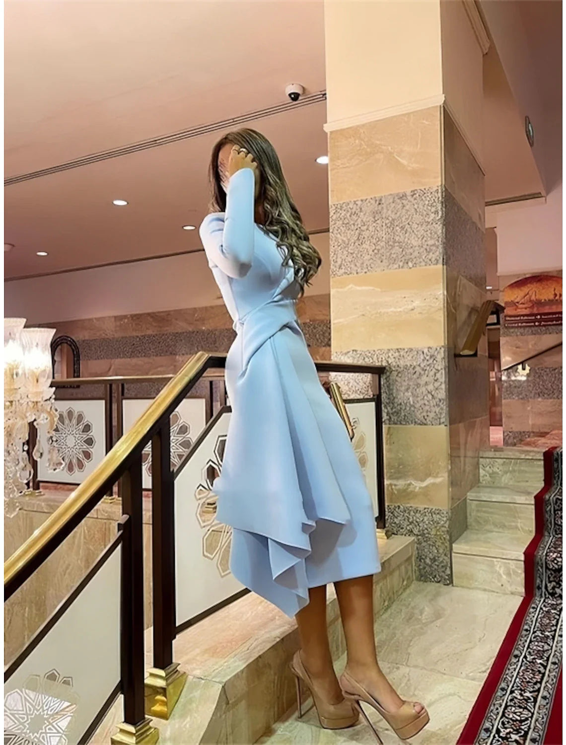 Sheath Formal Dress Cocktail Dresses Elegant Christmas Formal Fall Knee Length Long Sleeve Jewel Neck Stretch Fabric with Pleats Ruched