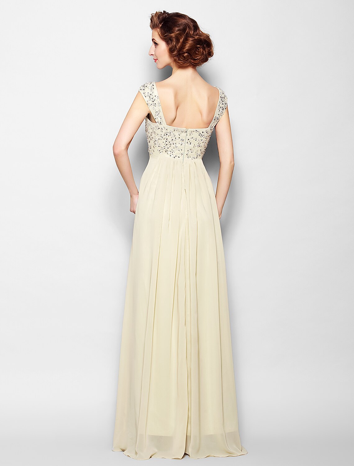 A-Line Mother of the Bride Dress Sparkle & Shine Straps Floor Length Chiffon Sleeveless No with Beading