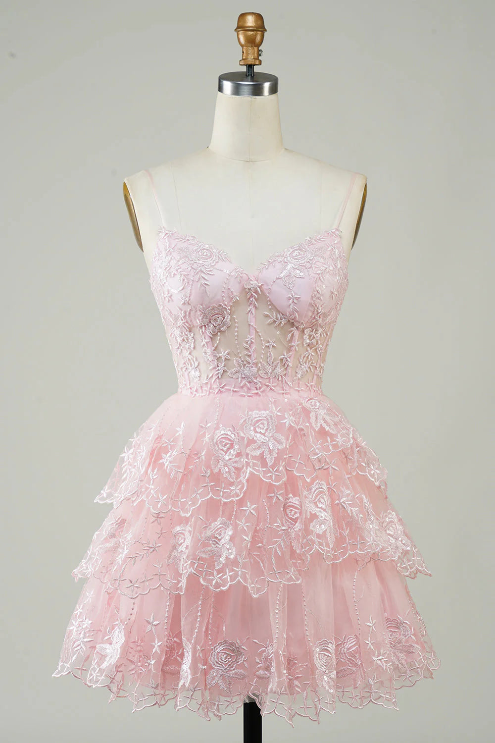 A Line Spaghetti Straps Sparkly Corset Homecoming Dress