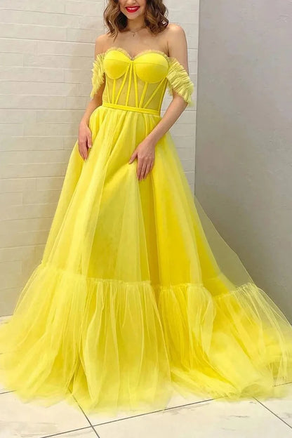 A Line Off the Shoulder Corset Prom Dress