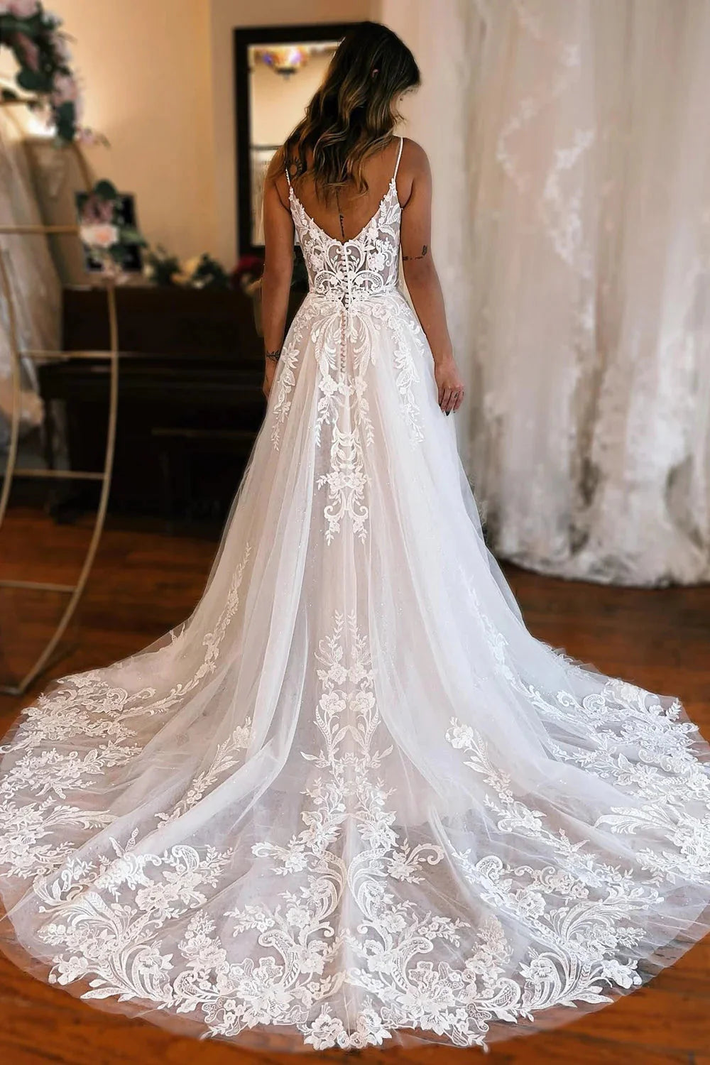 A-Line Off The Shoulder Appliques Wedding Dress