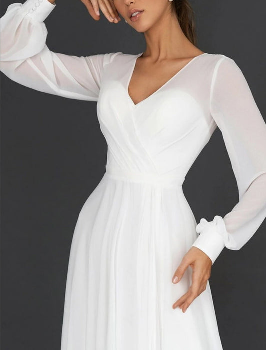 Vestidos de novia sencillos de recepción Vestidos de novia Línea A Escote redondo Manga 3/4 Hasta la rodilla Encaje Vestidos de novia con fajas / cintas Apliques Fiesta de bodas de verano