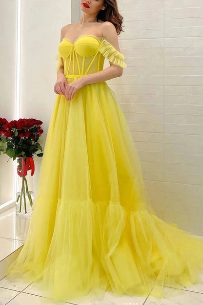 A Line Off the Shoulder Corset Prom Dress