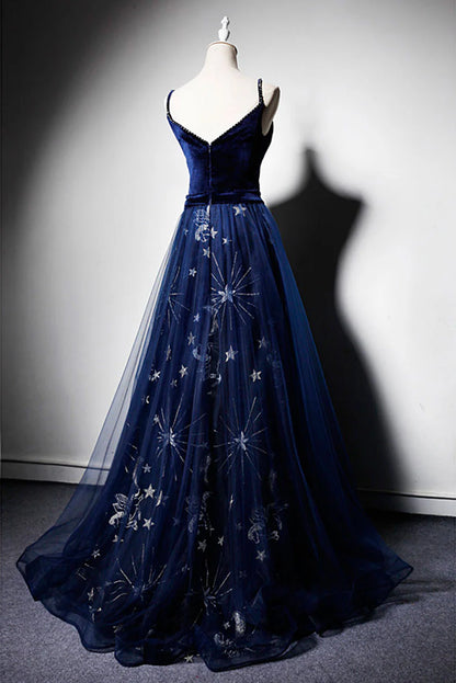 V neck tulle long prom dress