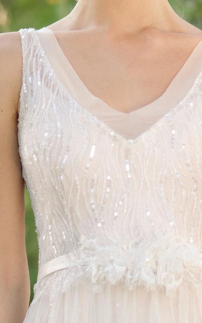 A-line Chiffon Tulle Lace Weddig Dress With Beading Sequins