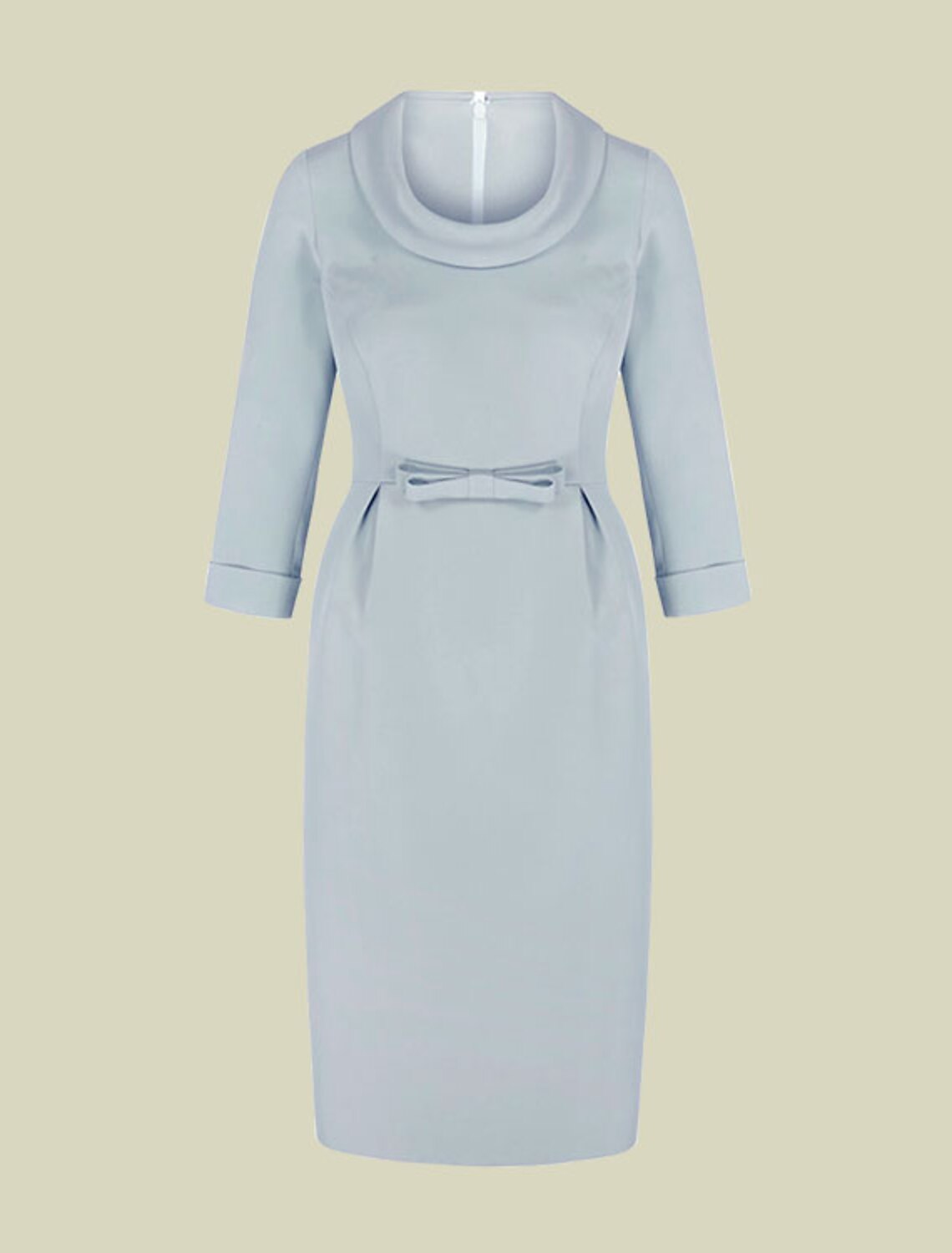 Sheath / Column Mother of the Bride Dress Elegant Jewel Neck Tea Length Italy Satin 3/4 Length Sleeve with Sash / Ribbon Bow(s)