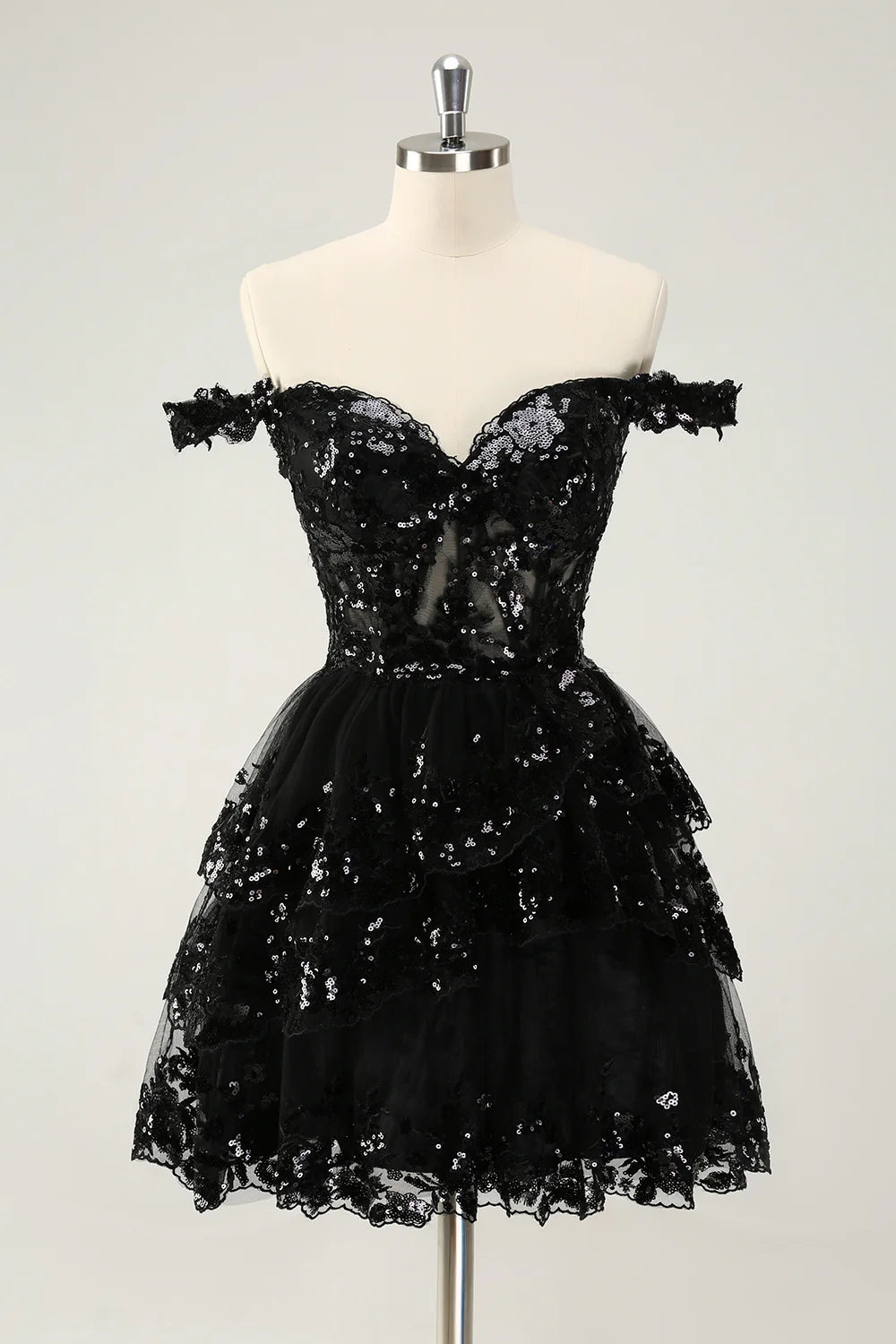 A Line Cute Sparkly Tiered Corset Lace Short Homecoming Dress
