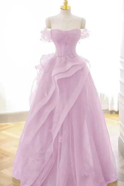 A-Linie Tüll Spitze Korsett Formelles Partykleid Langes Ballkleid