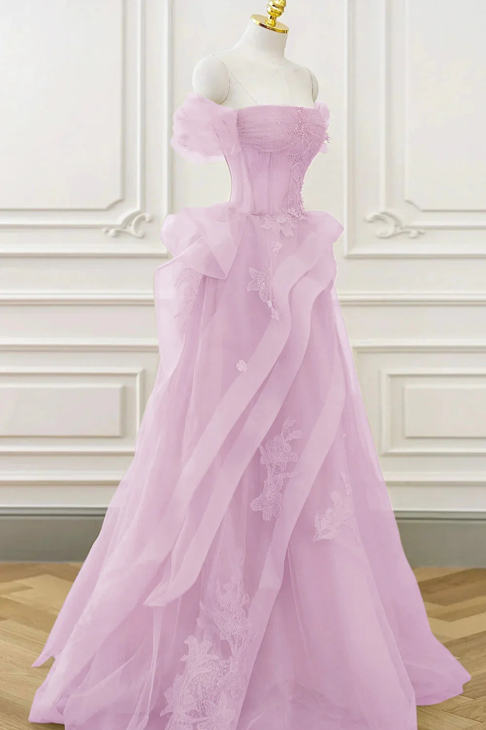 A-Linie Tüll Spitze Korsett Formelles Partykleid Langes Ballkleid